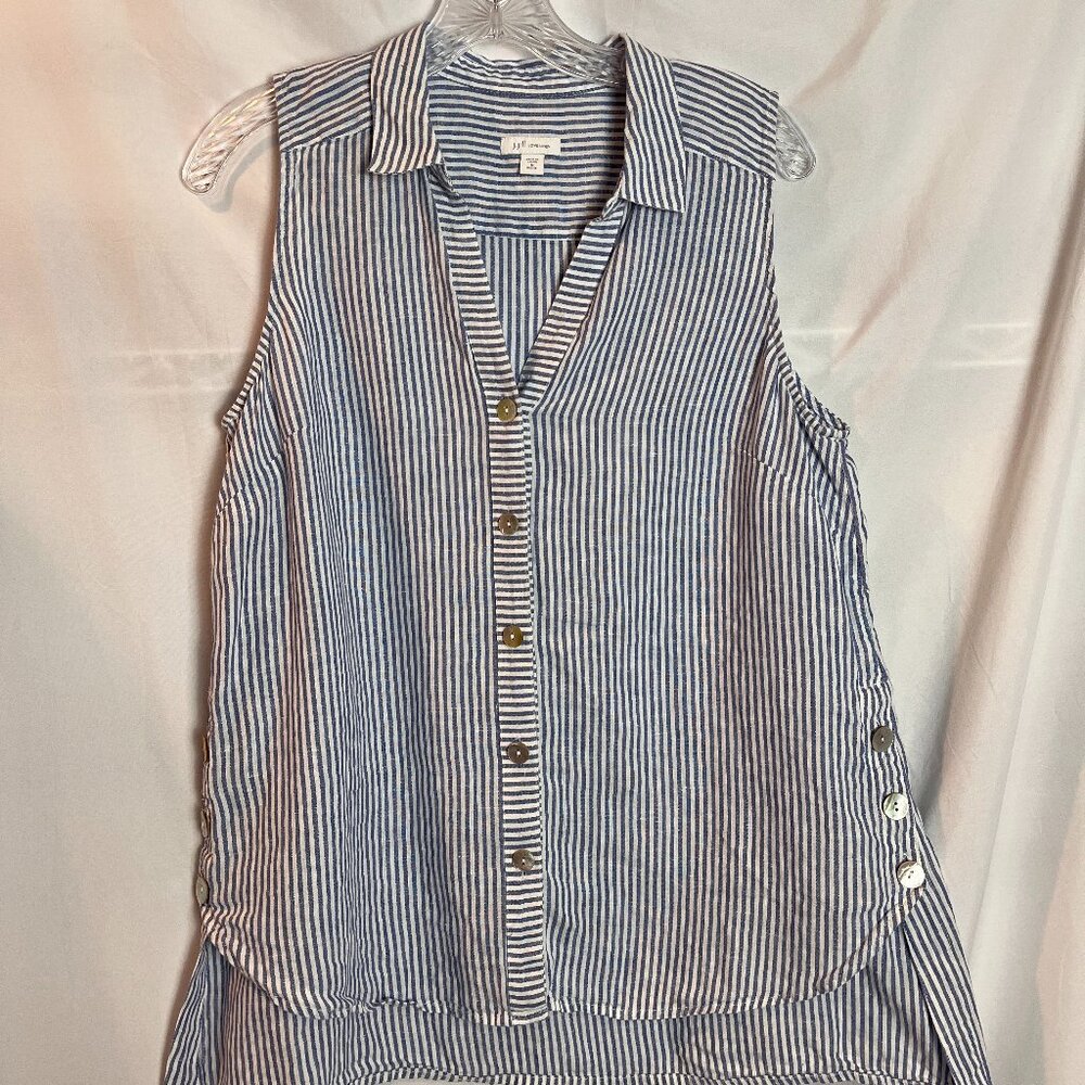 Women's Blue/white J Jill Love Linen sleeveless tunic top Size PM